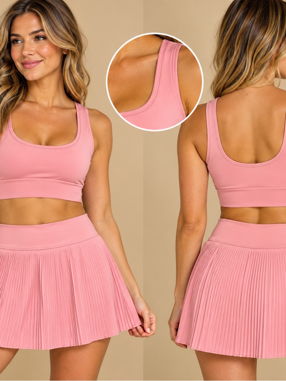 NWT Yogalicious 2PC Pink Pleated Tennis/Pickleball Set ๐